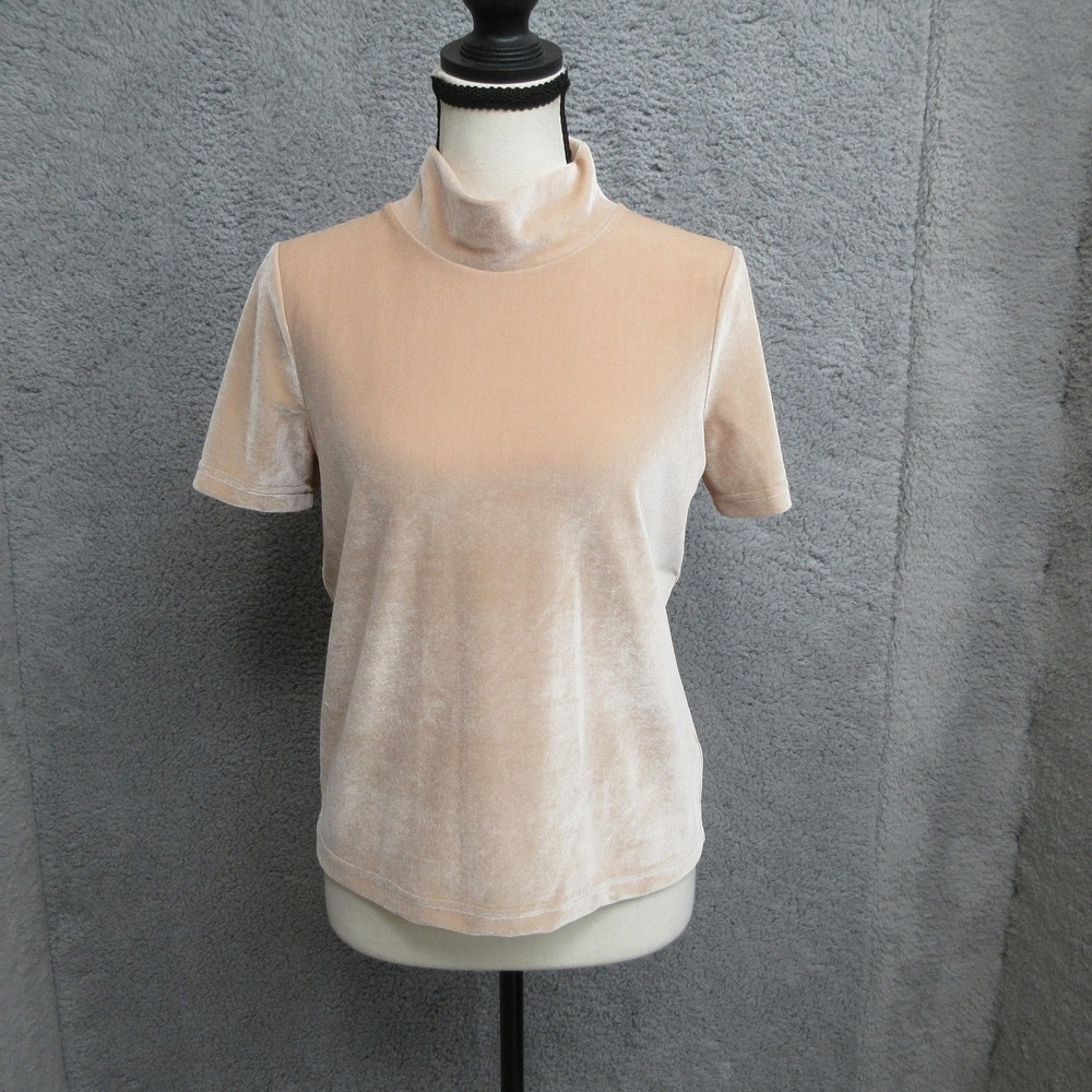 Madewell Velour Velvet Mock Neck Shirt Women XS Blush Beige Stretch Neutral Soft